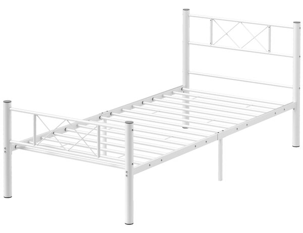 Rám postele HOMCOM pro matraci 200 x 90 cm, 88 cm vysoký jednolůžkový rám z oceli, pro ložnici či pokoj pro hosty, Bílý | Aosom