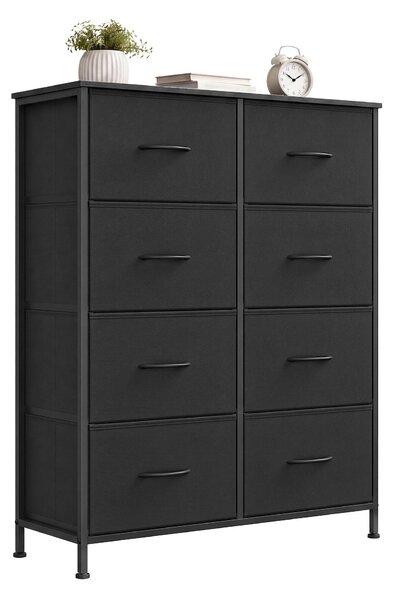 SONGMICS Komoda s 8 zásuvkami, úložná skříň do ložnice, rozměry 76,7 x 30 x 96,2 cm, černá barva