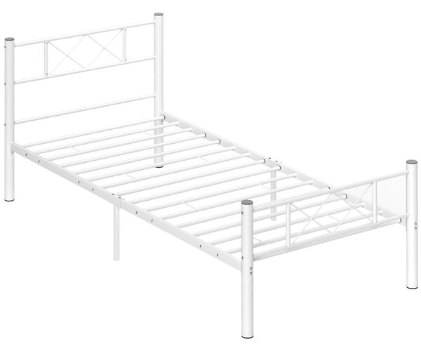 Rám postele HOMCOM pro matraci 200 x 90 cm, 88 cm vysoký jednolůžkový rám z oceli, pro ložnici či pokoj pro hosty, Bílý | Aosom