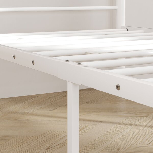 Rám postele HOMCOM pro matraci 200 x 90 cm, 88 cm vysoký jednolůžkový rám z oceli, pro ložnici či pokoj pro hosty, Bílý | Aosom