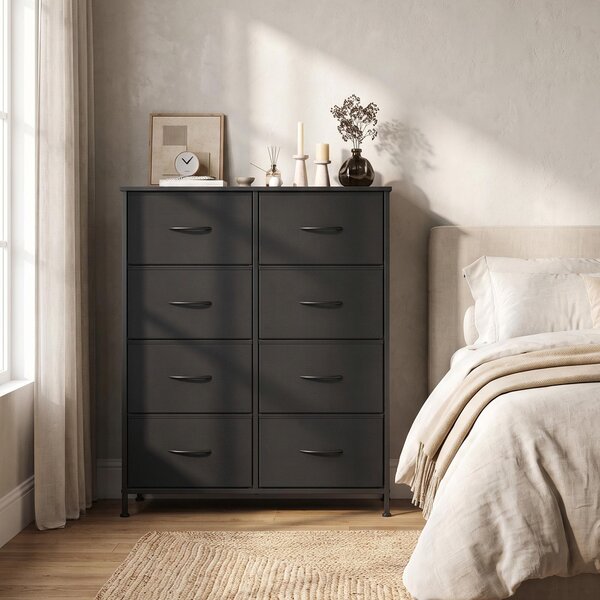 SONGMICS Komoda s 8 zásuvkami, úložná skříň do ložnice, rozměry 76,7 x 30 x 96,2 cm, černá barva