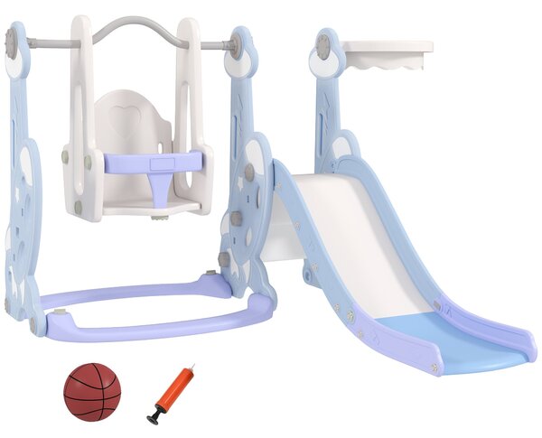 AIYAPLAY 4v1 skluzavka pro děti se houpačkou, basketbalovým košem, horolezeckou konstrukcí a skluzavkou s raketovým designem pro vnitřní a venkovní hř