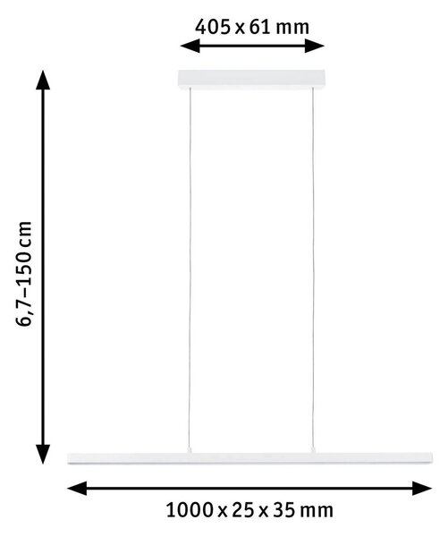 Paulmann Závěsné světlo LED Lento, bílé, 100 cm, směřující nahoru/dolů,, stmívatelný, Bílá / opál, Obývací pokoj / jídelna, Hliník, Moderní