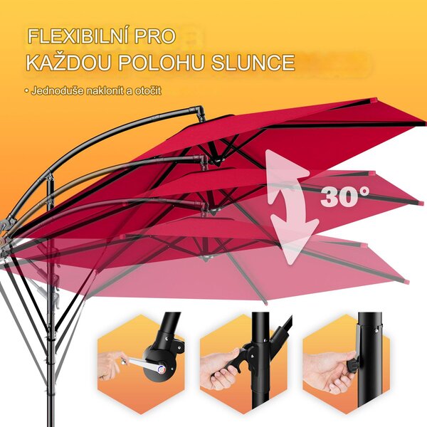 Deuba Zahradní slunečník s UV 80 + Ø300 cm - červený