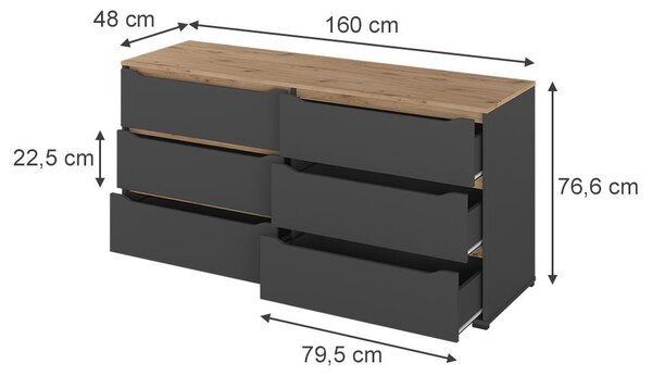 Kredenc Vicco Ruben Antracit/Řemeslný dub 160 x 76.6 cm, Model 62891