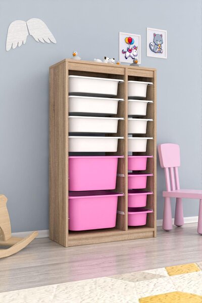 Organizér na hračky Dremonka 6 (dub sonoma + bílá + růžová)