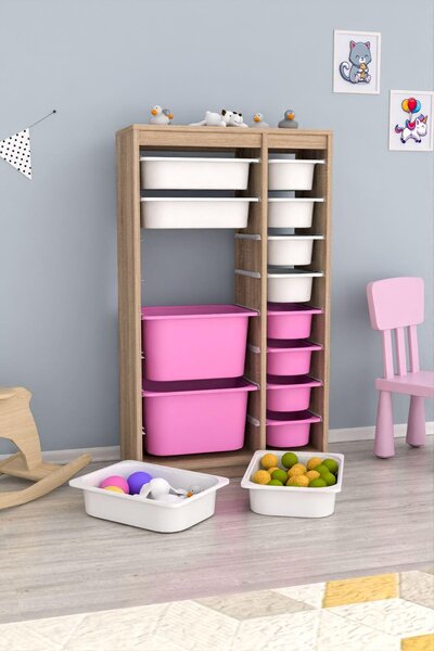 Organizér na hračky Dremonka 6 (dub sonoma + bílá + růžová)