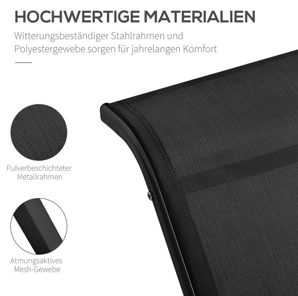 Outsunny Sada Zahradních Lehátků Metal Mesh 3-dílná Sada Lehátka se Servírovacím Stolkem Zahradní Nábytek se 2 Lehátky a 1 Bočním Stolkem Skupina Seda