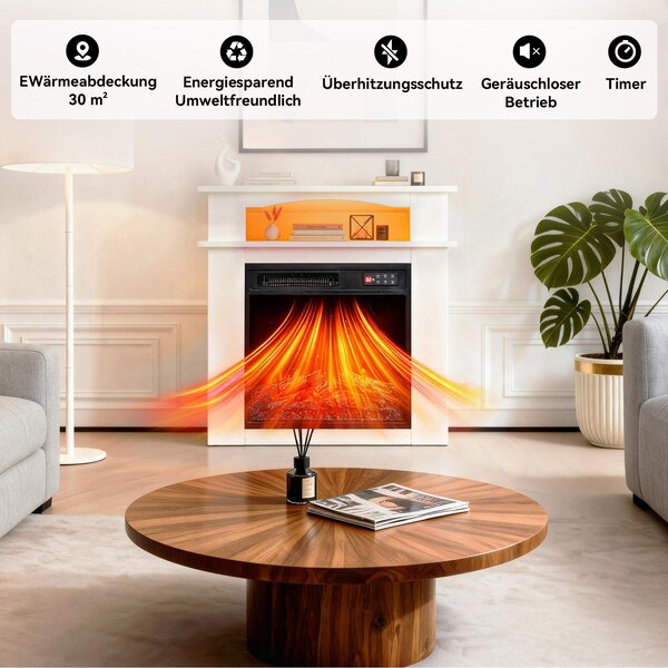 HOMAVO Elektrický krb se skříní, elektrický krb 18" 900W/1800W s topením, 3D efekt plamene