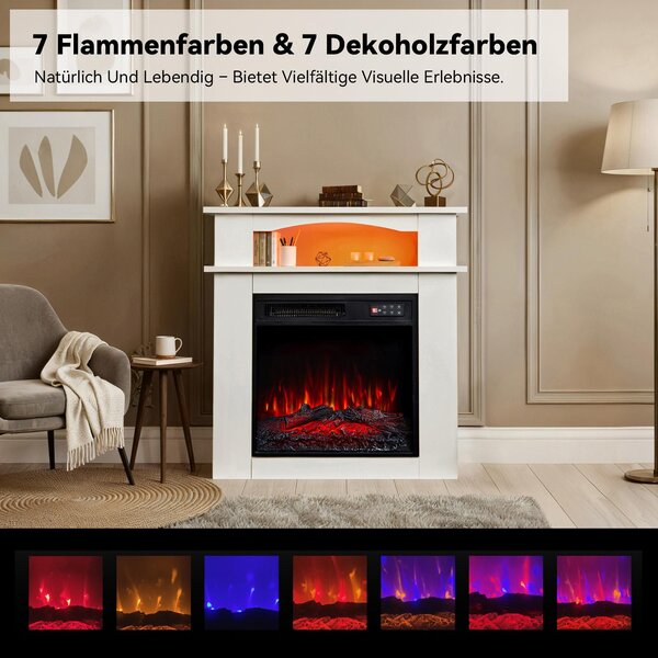 HOMAVO Elektrický krb se skříní, elektrický krb 18" 900W/1800W s topením, 3D efekt plamene