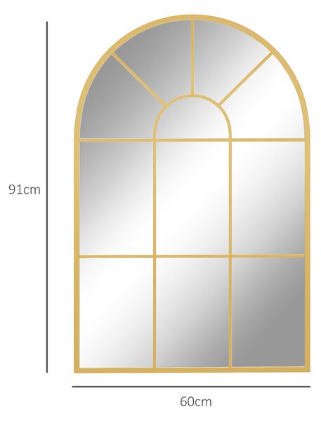 Zrcadlo na stěnu HOMCOM 91 x 60 cm Okenní zrcadlo s kovovým rámem Dekorativní zavěšené zrcadlo Zrcadlo do předsíně do ložnice nebo obývacího pokoje Zl