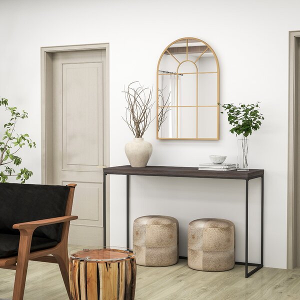 Zrcadlo na stěnu HOMCOM 91 x 60 cm Okenní zrcadlo s kovovým rámem Dekorativní zavěšené zrcadlo Zrcadlo do předsíně do ložnice nebo obývacího pokoje Zl