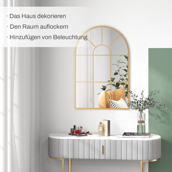 Zrcadlo na stěnu HOMCOM 91 x 60 cm Okenní zrcadlo s kovovým rámem Dekorativní zavěšené zrcadlo Zrcadlo do předsíně do ložnice nebo obývacího pokoje Zl