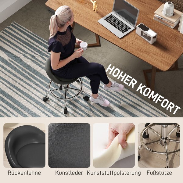 HOMCOM Nastavitelný Kolečkový Skládací Stolek s Opěrkou 59-75 cm Otočný Stolek 360° Rotující Stolek pro Kancelář, Salon, Masáže, Spa Černý | Aosom