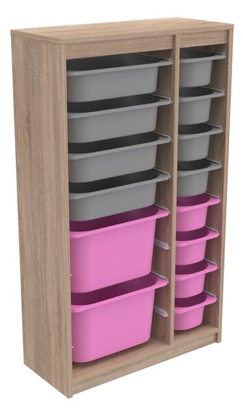 Organizér na hračky Dremonka 6 (dub sonoma + šedá + růžová)