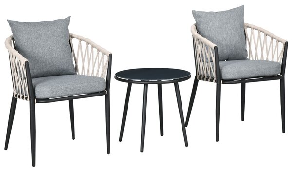 Outsunny 3-dílná zahradní souprava, bistro set zahrnující 1 stůl a 2 židle s polstry, balkonový set, zahradní nábytek pro terasu a balkon, ocel, šedá