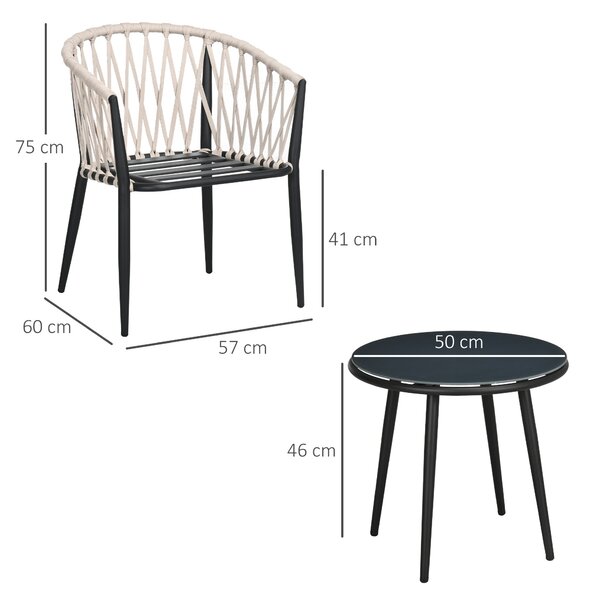Outsunny 3-dílná zahradní souprava, bistro set zahrnující 1 stůl a 2 židle s polstry, balkonový set, zahradní nábytek pro terasu a balkon, ocel, šedá