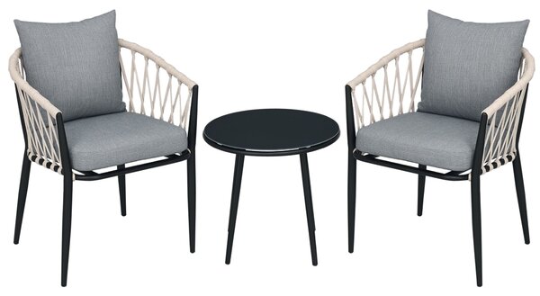 Outsunny 3-dílná zahradní souprava, bistro set zahrnující 1 stůl a 2 židle s polstry, balkonový set, zahradní nábytek pro terasu a balkon, ocel, šedá