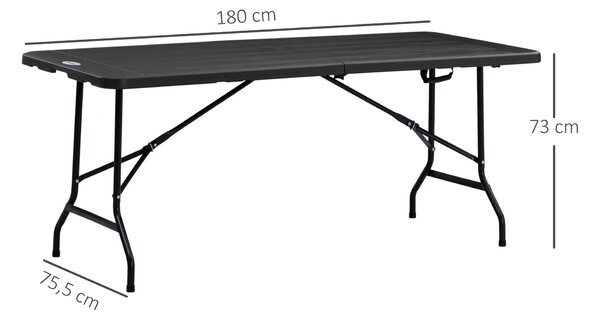 Skládací zahradní stůl Outsunny pro 6 osob, bufetový stůl se železnou konstrukcí, stůl v dřevěném vzhledu, HDPE, 180 x 75,5 x 73 cm, tmavě šedý | Aoso