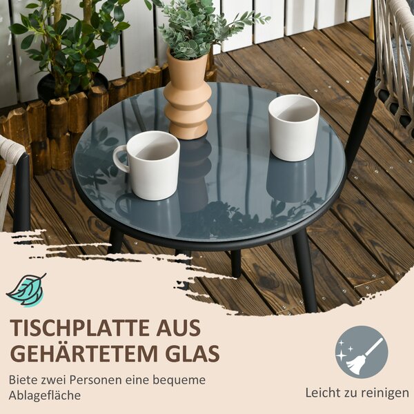 Outsunny 3-dílná zahradní souprava, bistro set zahrnující 1 stůl a 2 židle s polstry, balkonový set, zahradní nábytek pro terasu a balkon, ocel, šedá
