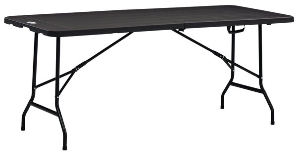 Skládací zahradní stůl Outsunny pro 6 osob, bufetový stůl se železnou konstrukcí, stůl v dřevěném vzhledu, HDPE, 180 x 75,5 x 73 cm, tmavě šedý | Aoso
