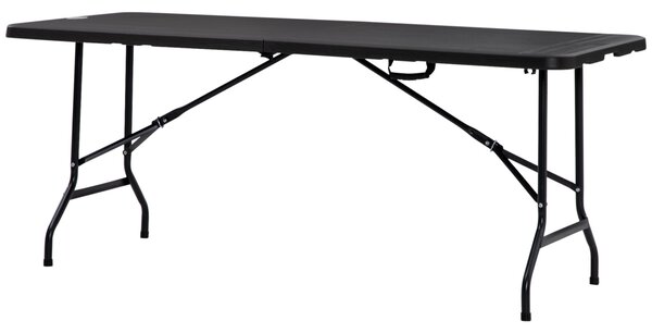 Skládací zahradní stůl Outsunny pro 6 osob, bufetový stůl se železnou konstrukcí, stůl v dřevěném vzhledu, HDPE, 180 x 75,5 x 73 cm, tmavě šedý | Aoso