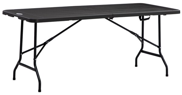 Skládací zahradní stůl Outsunny pro 6 osob, bufetový stůl se železnou konstrukcí, stůl v dřevěném vzhledu, HDPE, 180 x 75,5 x 73 cm, tmavě šedý | Aoso