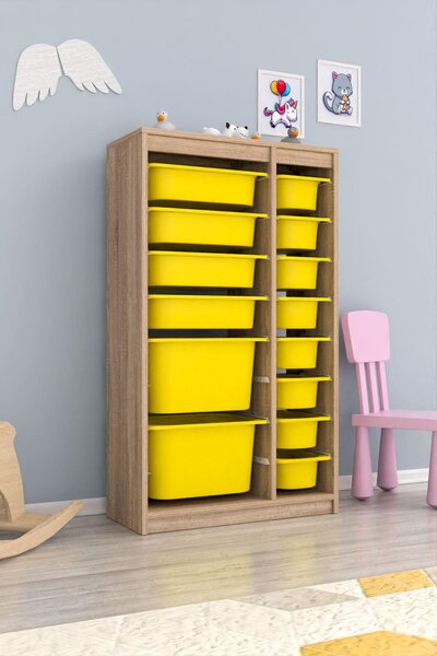 Organizér na hračky Dremonka 6 (dub sonoma + žlutá)
