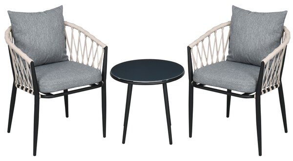 Outsunny 3-dílná zahradní souprava, bistro set zahrnující 1 stůl a 2 židle s polstry, balkonový set, zahradní nábytek pro terasu a balkon, ocel, šedá