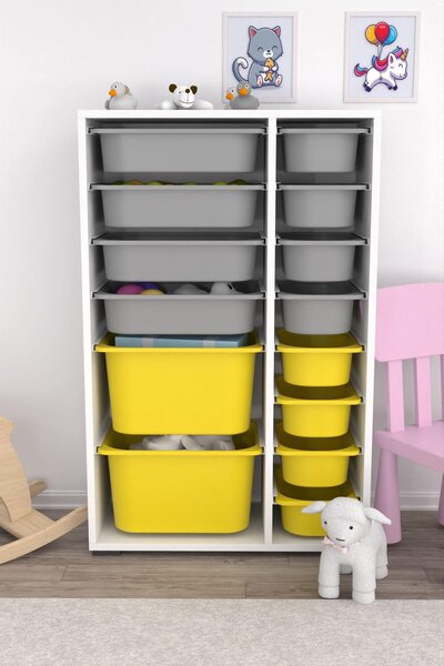 Organizér na hračky Dremonka 7 (bílá + šedá + žlutá)