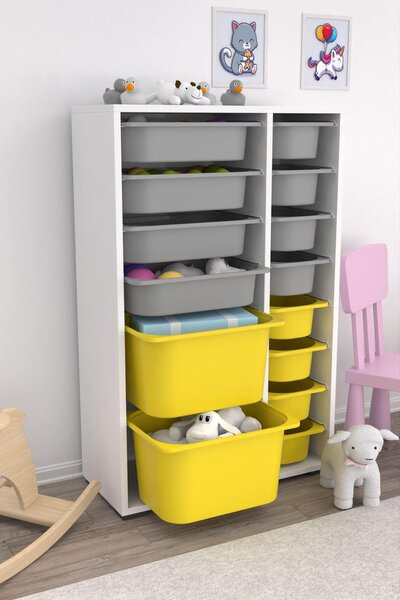 Organizér na hračky Dremonka 7 (bílá + šedá + žlutá)