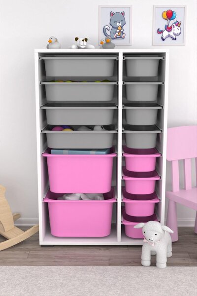 Organizér na hračky Dremonka 7 (bílá + šedá + růžová)