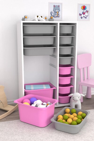 Organizér na hračky Dremonka 7 (bílá + šedá + růžová)