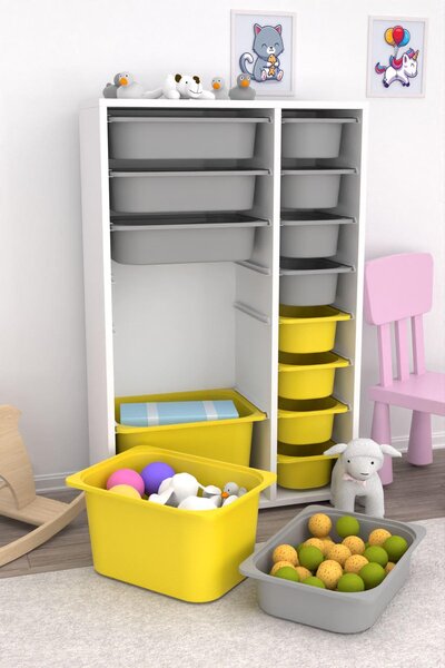 Organizér na hračky Dremonka 7 (bílá + šedá + žlutá)