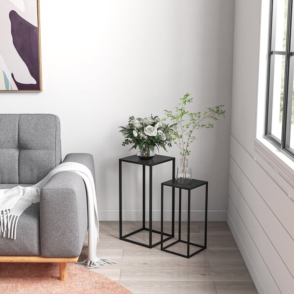 Outsunny Set 2 Květinových Stojanů, Stoličky na Květiny s Ocelovými Nohami, Skandinávský Design, Květinový Stojan na Zahradu a Balkon, Černá | Aosom