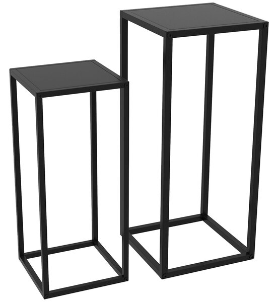 Outsunny Set 2 Květinových Stojanů, Stoličky na Květiny s Ocelovými Nohami, Skandinávský Design, Květinový Stojan na Zahradu a Balkon, Černá | Aosom