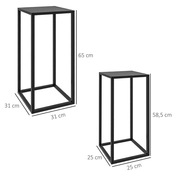 Outsunny Set 2 Květinových Stojanů, Stoličky na Květiny s Ocelovými Nohami, Skandinávský Design, Květinový Stojan na Zahradu a Balkon, Černá | Aosom