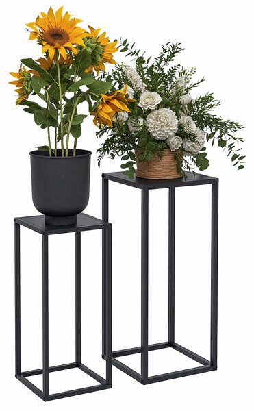 Outsunny Set 2 Květinových Stojanů, Stoličky na Květiny s Ocelovými Nohami, Skandinávský Design, Květinový Stojan na Zahradu a Balkon, Černá | Aosom