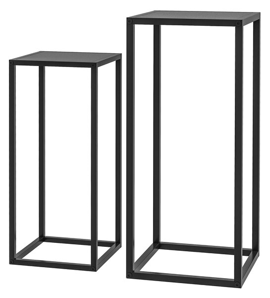 Outsunny Set 2 Květinových Stojanů, Stoličky na Květiny s Ocelovými Nohami, Skandinávský Design, Květinový Stojan na Zahradu a Balkon, Černá | Aosom