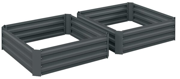Outsunny 2-dílný vyvýšený záhon z oceli, studený rám pro rostliny, zahradní box na bylinky 100x100x30cm pro zahradu, balkon, terasu, záhon pro květiny