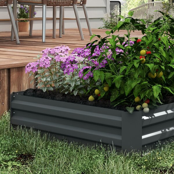 Outsunny 2-dílný vyvýšený záhon z oceli, studený rám pro rostliny, zahradní box na bylinky 100x100x30cm pro zahradu, balkon, terasu, záhon pro květiny