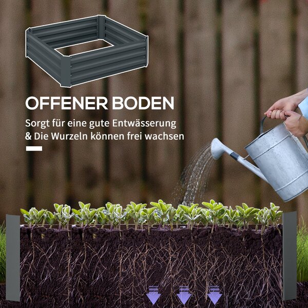 Outsunny 2-dílný vyvýšený záhon z oceli, studený rám pro rostliny, zahradní box na bylinky 100x100x30cm pro zahradu, balkon, terasu, záhon pro květiny