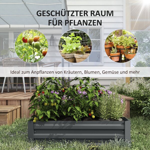 Outsunny 2-dílný vyvýšený záhon z oceli, studený rám pro rostliny, zahradní box na bylinky 100x100x30cm pro zahradu, balkon, terasu, záhon pro květiny