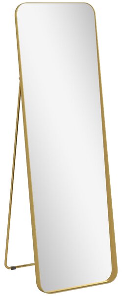HOMCOM Zrcadlo na celé tělo 160 x 50 cm Skleněné zrcadlo se zúženým kovovým rámem a nerozbitným sklem, podlahové zrcadlo pro stání, opření, zrcadlo do