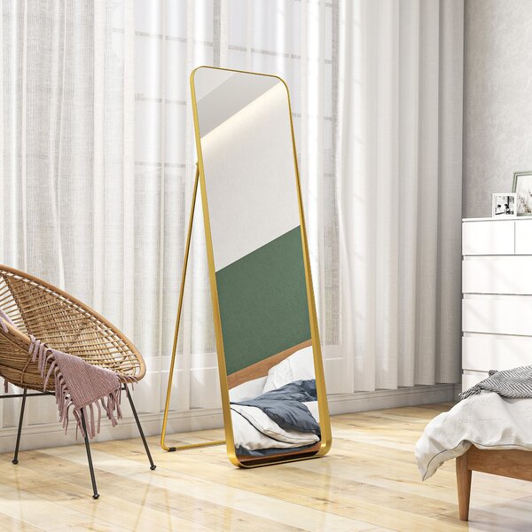 HOMCOM Zrcadlo na celé tělo 160 x 50 cm Skleněné zrcadlo se zúženým kovovým rámem a nerozbitným sklem, podlahové zrcadlo pro stání, opření, zrcadlo do