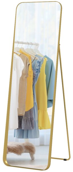 HOMCOM Zrcadlo na celé tělo 160 x 50 cm Skleněné zrcadlo se zúženým kovovým rámem a nerozbitným sklem, podlahové zrcadlo pro stání, opření, zrcadlo do