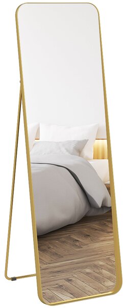 HOMCOM Zrcadlo na celé tělo 160 x 50 cm Skleněné zrcadlo se zúženým kovovým rámem a nerozbitným sklem, podlahové zrcadlo pro stání, opření, zrcadlo do