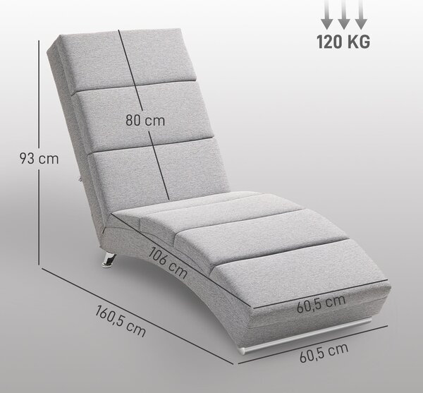 HOMCOM Relaxační křeslo s polstrováním, lounge křeslo s vzhledem lnu, zdvižná opěrka ze oceli pro obývací pokoj v světle šedé barvě | Aosom