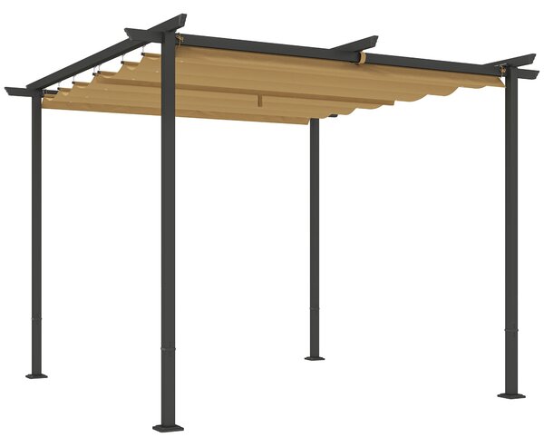 Outsunny Pergola 3x3m Zahradní Pavilon s Terasovým Střechou z Kovu, Zahradní Pavilon s Nastavitelnou Sluneční Clonou, UV Ochrana 30+, Samostatná Ochra