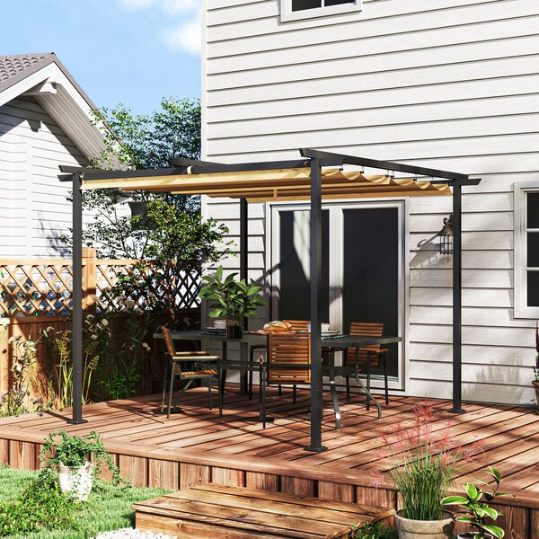 Outsunny Pergola 3x3m Zahradní Pavilon s Terasovým Střechou z Kovu, Zahradní Pavilon s Nastavitelnou Sluneční Clonou, UV Ochrana 30+, Samostatná Ochra